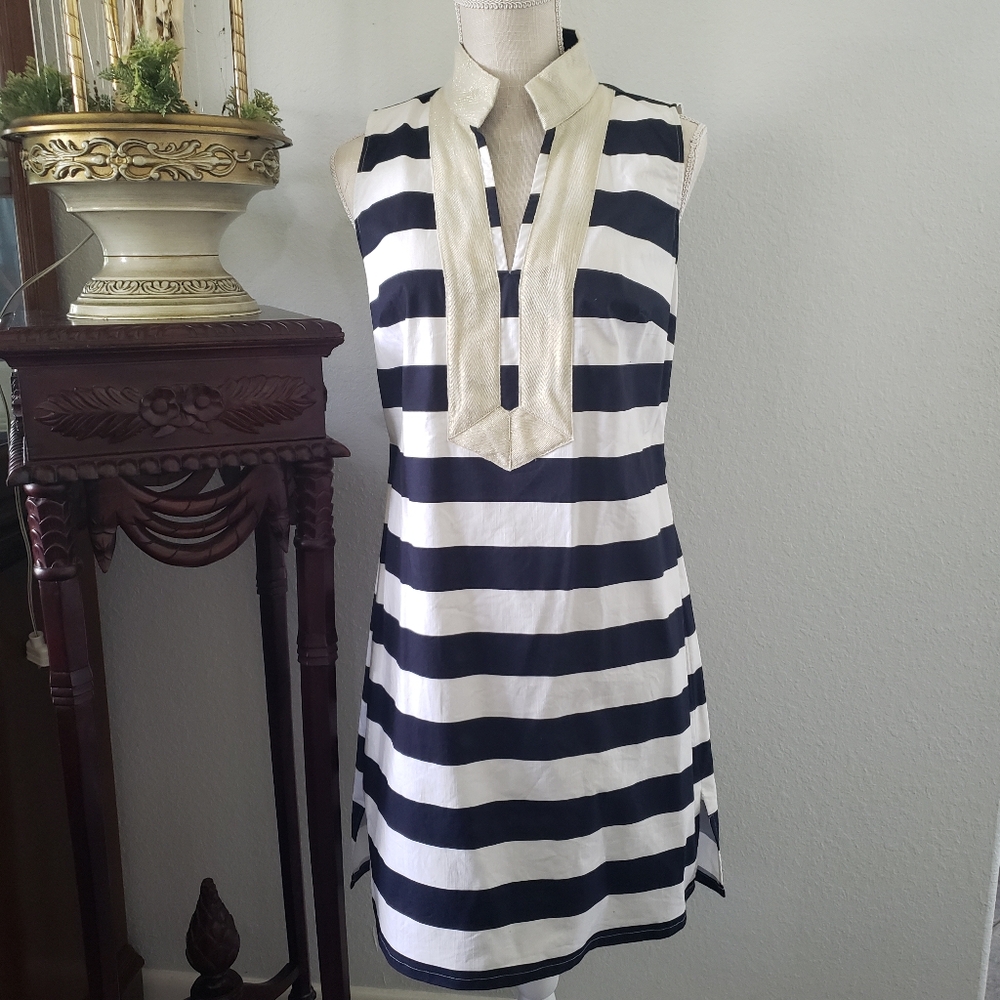 Sail to Sable Navy and Cream Striped Mini Dress - Picture 2 of 3